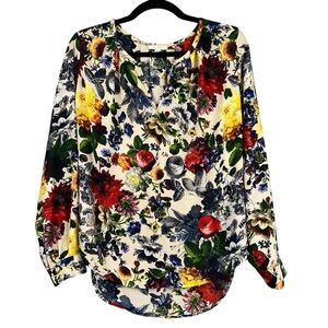 Pleione Top Small Impressionist Floral Beige Multicolor Womens Long Sleeve Blous